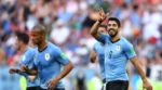 Luis Suárez celebra su primer gol con Uruguay en Rusia 2018.